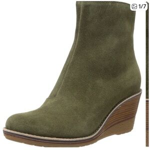 Cole Haan Rayna Wedge Waterproof Ankle Bootie Suede Olive Green 8